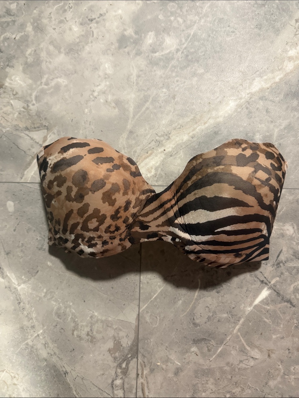 La SENZA Strapless Push-Up Bandeau in Leopard & Zebra Print - Brown